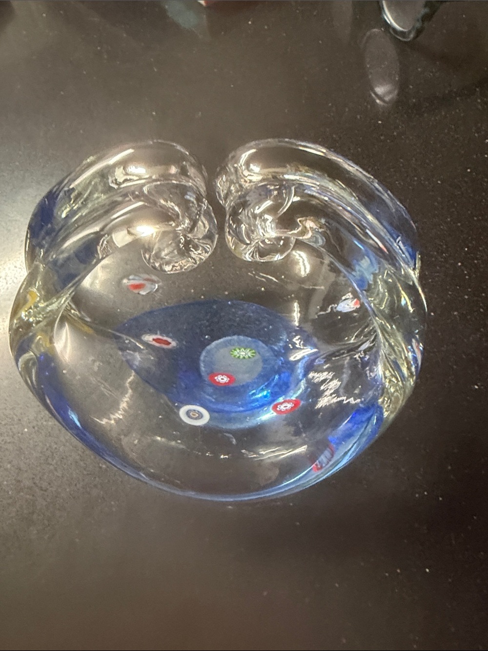 Handblown Clear and Blue Art Glass Paperweight